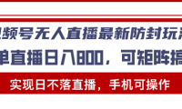 （13377期）视频号无人直播最新防封玩法，实现日不落直播，手机可操作，单直播日入...