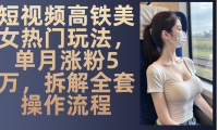 （13319期）短视频高铁美女热门玩法，单月涨粉5万，拆解全套操作流程